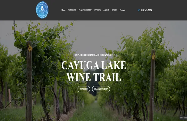 Cayuga Lake travel and hospitality website UI