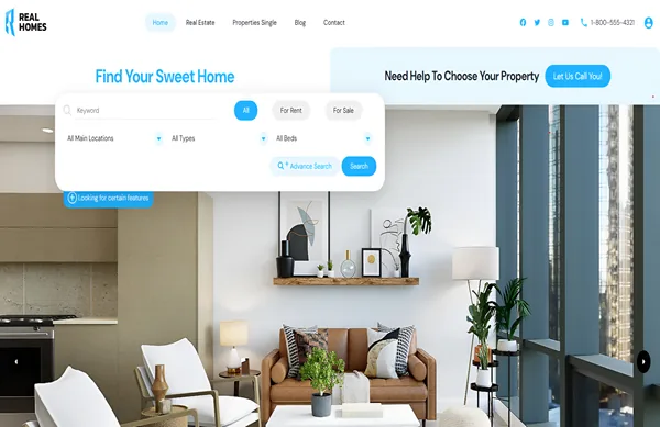 Real Home Ultra real estate website homepage